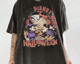 Vintage Disney Halloween Shirt, Mickey & Minnie Witch Vampire Tee, Spooky Season Disney Trip Shirt, Family Matching Halloween Disney Tee