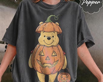 Retro Halloween Winnie The Pooh Pumpkin Shirt, Cute Disney Pooh Bear Spooky Season Tee, WDW Disneyland Halloween Trip, Family Vacation Gift