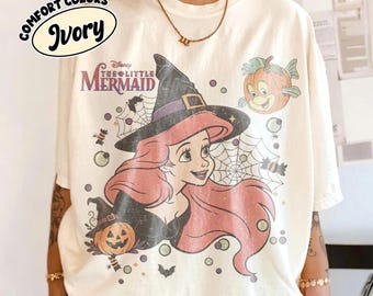 Retro The Little Mermaid Ariel Halloween Shirt, Princess Ariel & Flounder Bubble Poster Tee, Disney Halloween Shirt, WDW Girl Trip Gift
