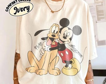 Comfort Colors Mickey Mouse Pluto Shirt, Vintage Disney Cartoon Tee, Cute Best Friends Shirt, Family Trip Matching Gift Graphic Tee