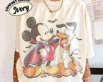 Vintage Mickey Pluto Halloween Shirt, Disney Halloween Comfort Colors Tee, Vampire Ghost Pumpkin Design, Family Matching Disney Shirt 2026