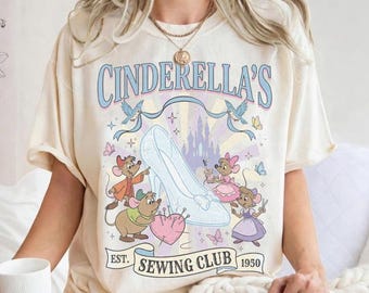 Retro Cinderella Sewing Club Shirt, Gus Gus Jaq Mouse Tee, Glass Slipper Princess T-Shirt, Disneyland Trip Outfit, Disney Vintage Tee