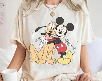Comfort Colors Mickey Mouse Pluto Shirt, Vintage Disney Cartoon Tee, Cute Best Friends Shirt, Family Trip Matching Gift Graphic Tee