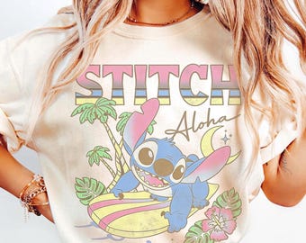 Disney Stitch Aloha Shirt, Lilo Stitch Surf Tee, Tropical Beach Vacation Shirt, Family Trip Matching Gift, Comfort Colors Graphic Tee Shirt