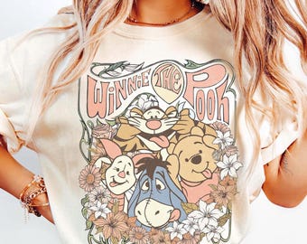 Retro Winnie Puuh & Friends Shirt, Vintage Hundred Accre Holzballon T-Shirt, Comfort Farben Disney Shirt, Disneyland Familienreise 2026 Geschenk