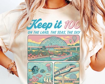 Retro Epcot Keep It 100 Shirt, The Land Pavilion Theme Park Tee, Disney World Trip Shirt, Family Matching Disney Trip Tee, Epcot Lover Gift