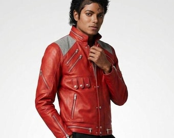 Michael Jackson Beat It Red Leather Biker Jacket – MJ Tribute Concert Costume Coat