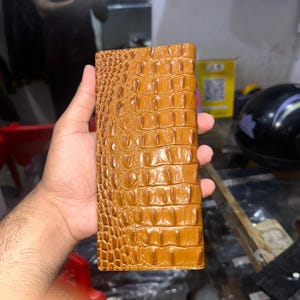 Alligator Leather Long Wallet – Handmade Croc Embossed Card Holder Gift for him