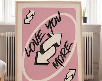 Love You More Reverse Card Print, Pink Retro Wall Art (Digital Download)