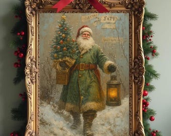 Vintage Santa Claus Christmas Tree Art Print (Digital Download)