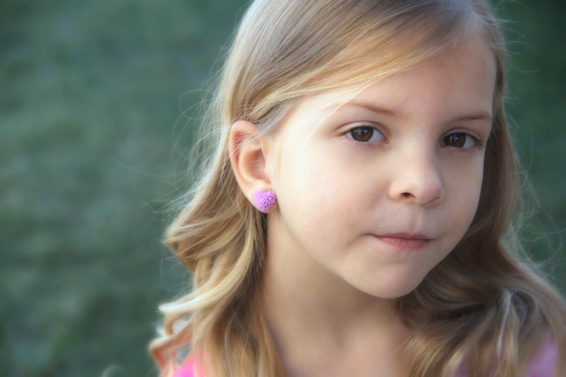 Girls Stud Earrings Heart Earrings Flower Studs Toddler Etsy