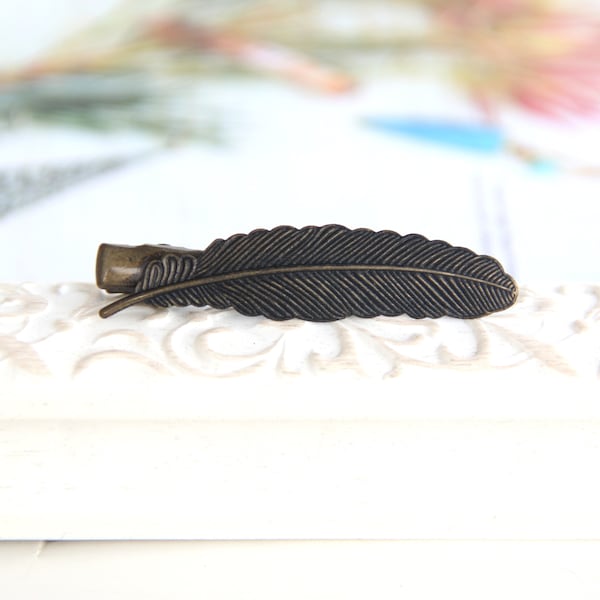 Black Feather Clip, Hair Accessory, Metal Feather Clip, Hair Piece, Bohemian Feather Barrette, Alligator Clip, Small Ponytail Clip