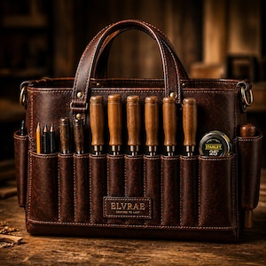 Leather Woodworking Tool Tote Chisel Organizer Full Grain Tool Bag Carpenter Tool Carrier Personalized Gift
