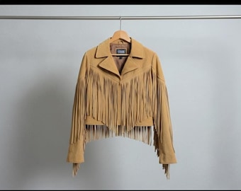 Handgemaakt cropped westernjack van suède met franjes, boho-festivaljas