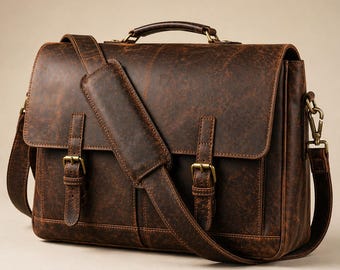 Bolso bandolera de cuero vintage para hombre, bolso de mano para portátil, bolso cruzado para el trabajo y los viajes.