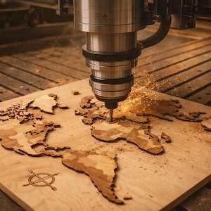 Archivo de corte láser - Mapa del mundo (inglés-español) con capitales y ríos - Archivo SVG+DXF+AI