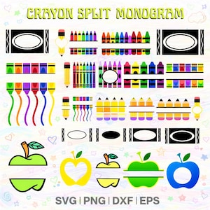 Crayon Split Monogram Bundle, Teacher Svg Png (Digital Download)