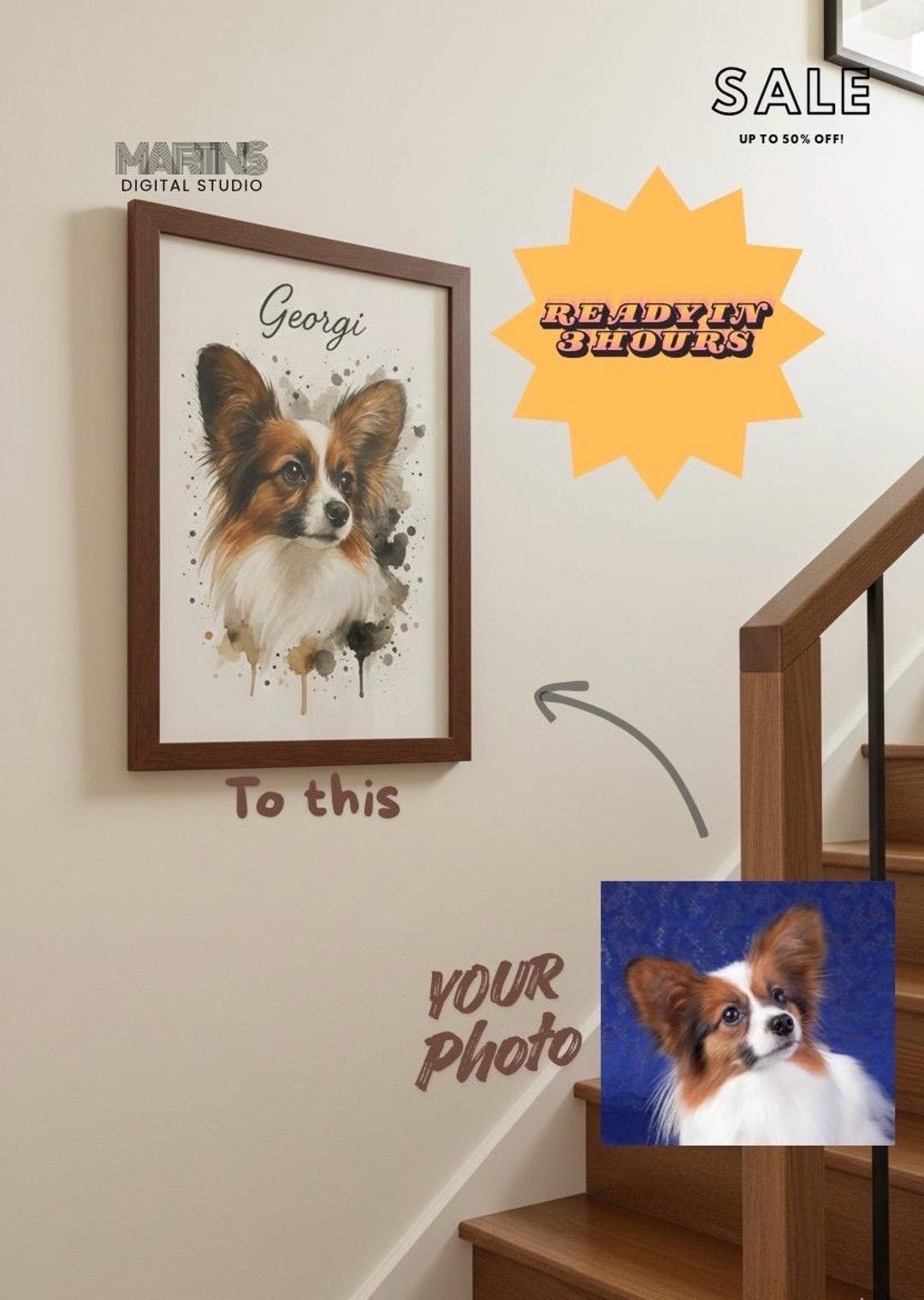 Personalized Digital Pet Portraits From Photo, Custom Dog and Cat ...
