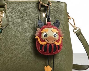 Leather Daruma Keychain – Handmade Asian Lucky Charm