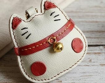 Handmade Lucky Cat Keychain – Kawaii PU Leather Bag Charm