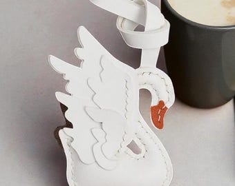 Handmade Leather Swan Keychain - Elegant Animal Bag Charm