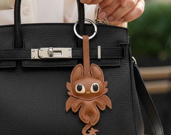 Sheepskin Leather Dragon Bag Charm – Fantasy Keychain Purse Accessory