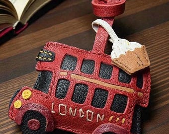 Handmade Leather London Bus Bag Charm | Travel Keychain Accessory