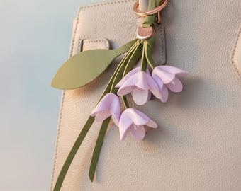 Leather Flower Keychain – Pink Floral Bag Charm Pendant