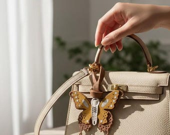 Butterfly Bag Charm Leather Keychain Cute Purse Accessory Aesthetic Gift Women Spring Pendant