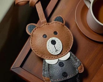 Handmade Leather Bear Keychain – Animal Bag Charm