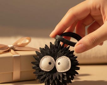 Kawaii Leather Keychain Bag Charm Fluffy Character Purse Accessory Gift for Women Unique Keyring
