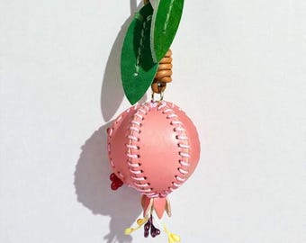 Handmade Leather Pomegranate Keychain – Car Mirror Charm