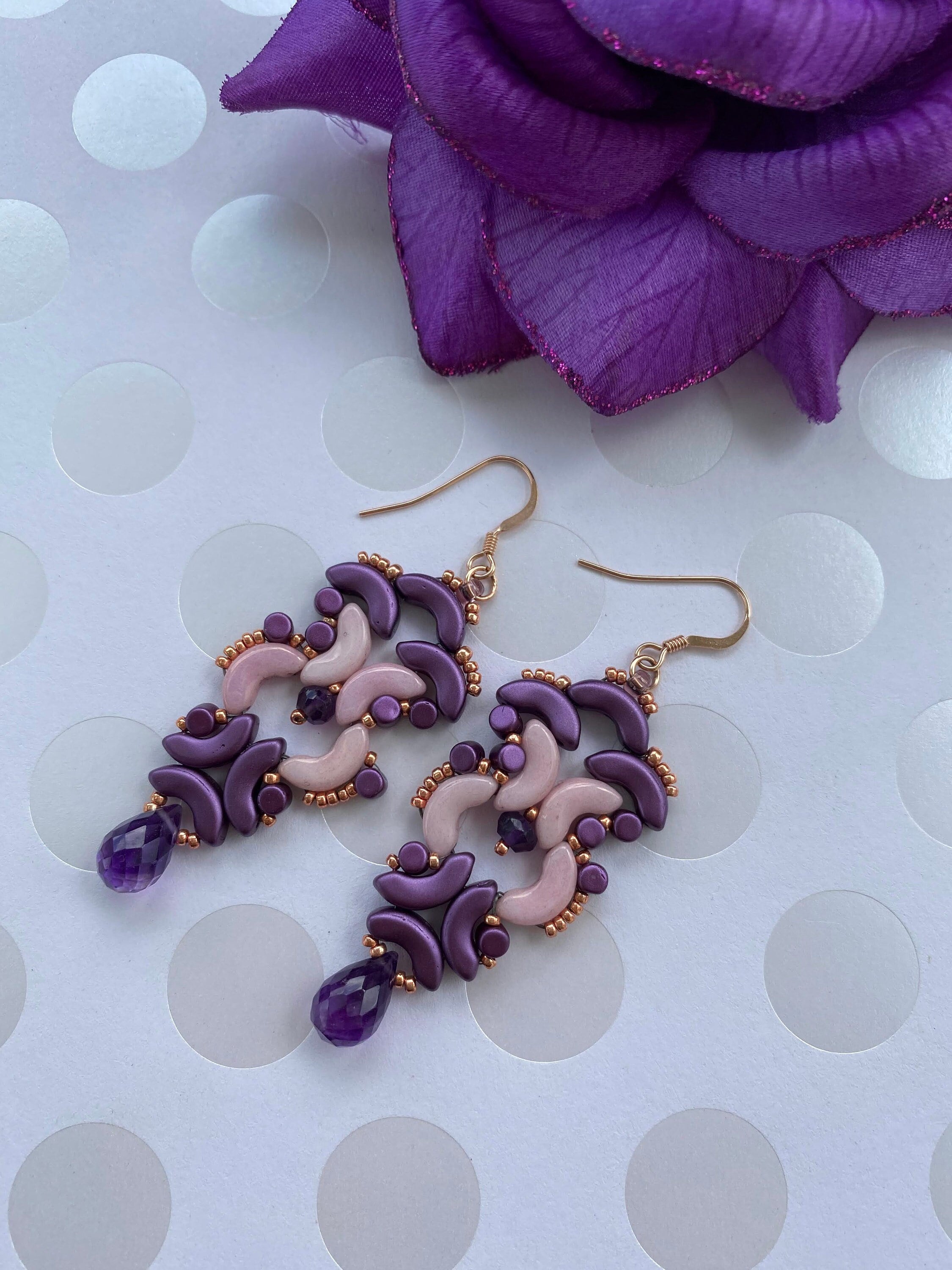 紫とピンクのアメジストのイヤリング - Etsy 日本