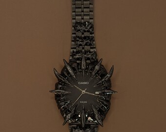 Custom Black Spike Watch – Handmade Gothic Style Wristwatch, Dark