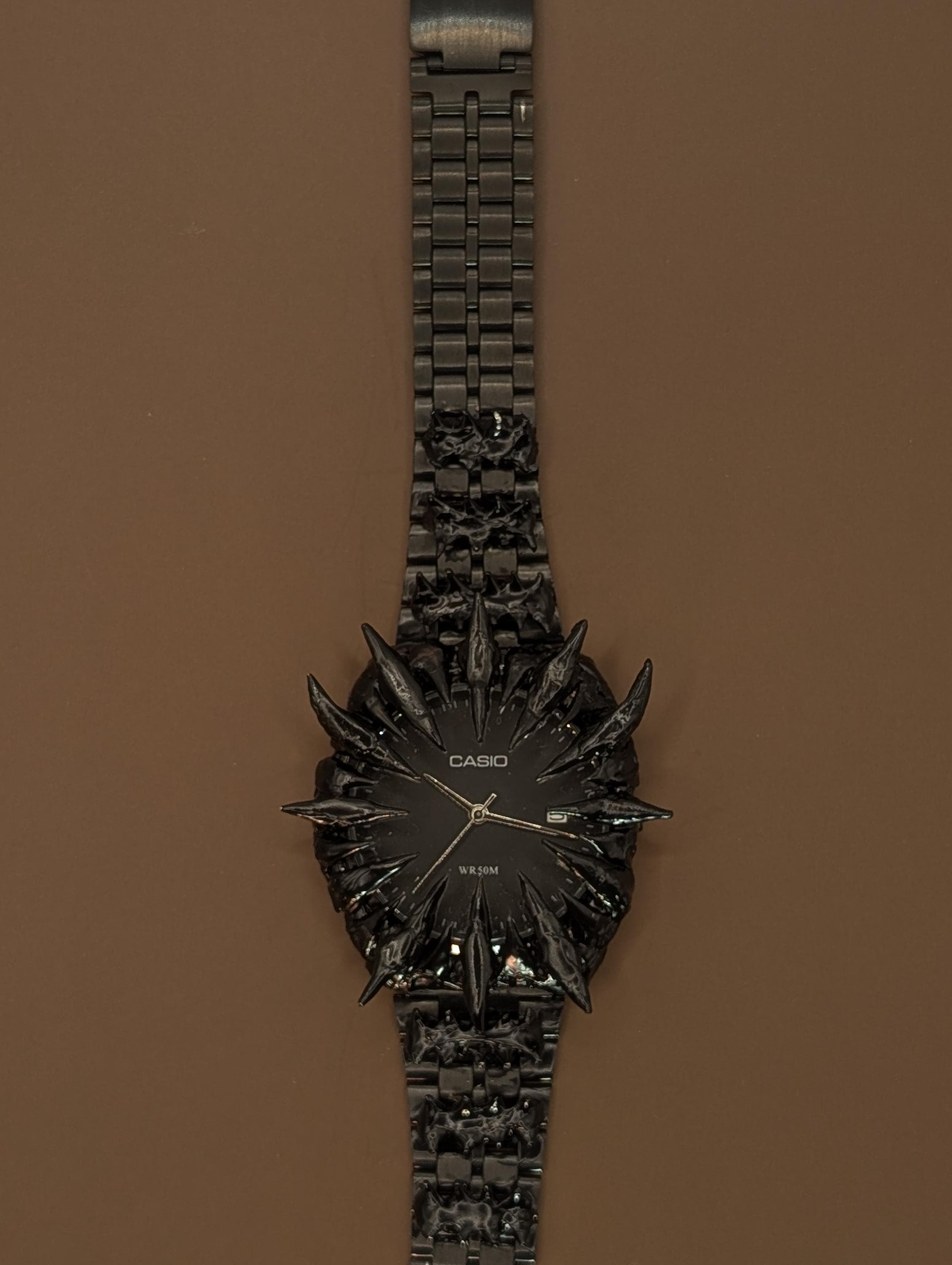 Custom Black Spike Watch – Handmade Gothic Style Wristwatch, Dark
