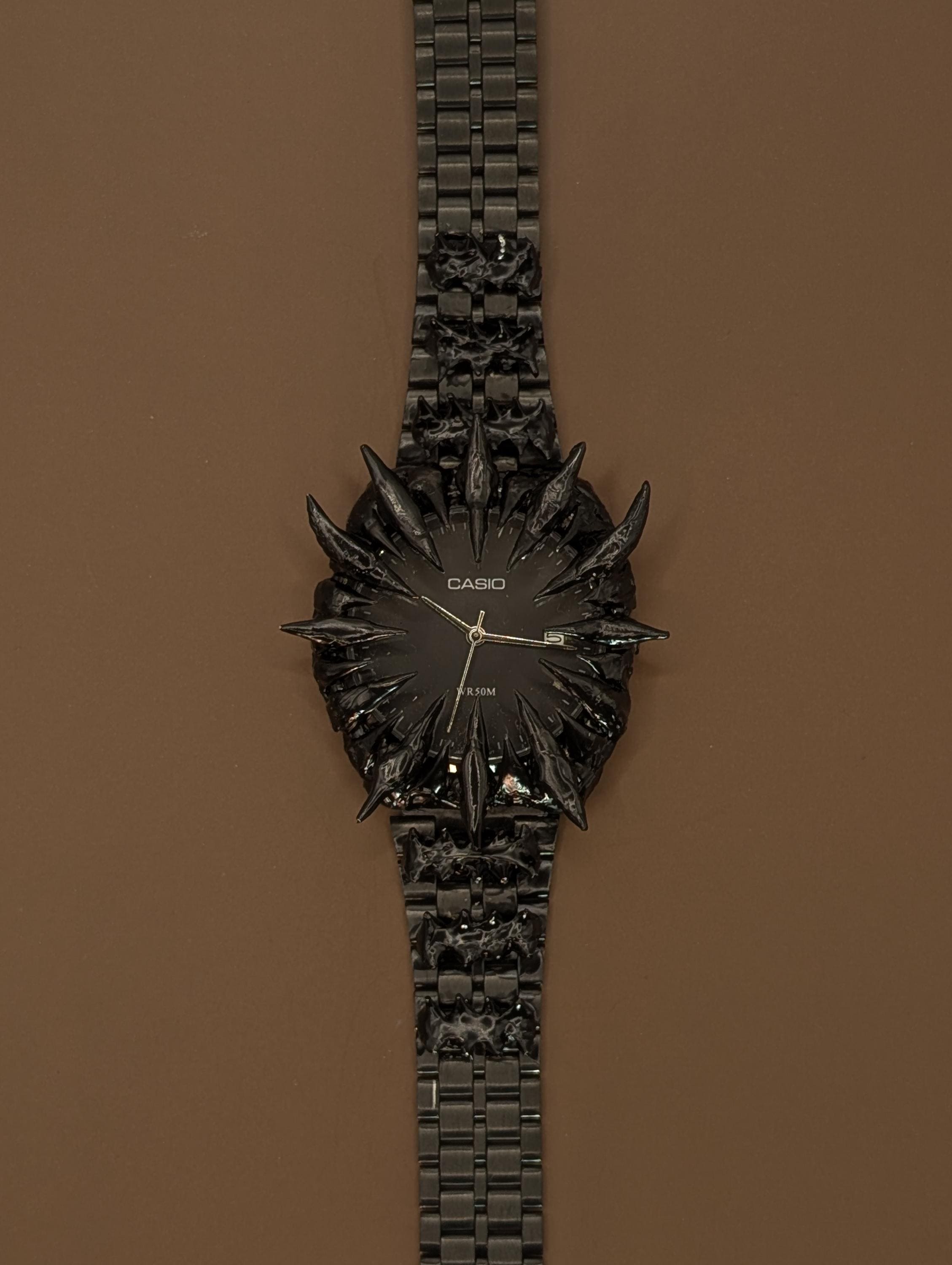 Custom Black Spike Watch – Handmade Gothic Style Wristwatch, Dark