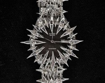 Spiked Casio Watch: Handmade Punk Gothic Stainless Steel Jewelry
