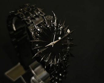 Custom Casio Black Spike Watch – Handmade Gothic Punk Style Quartz