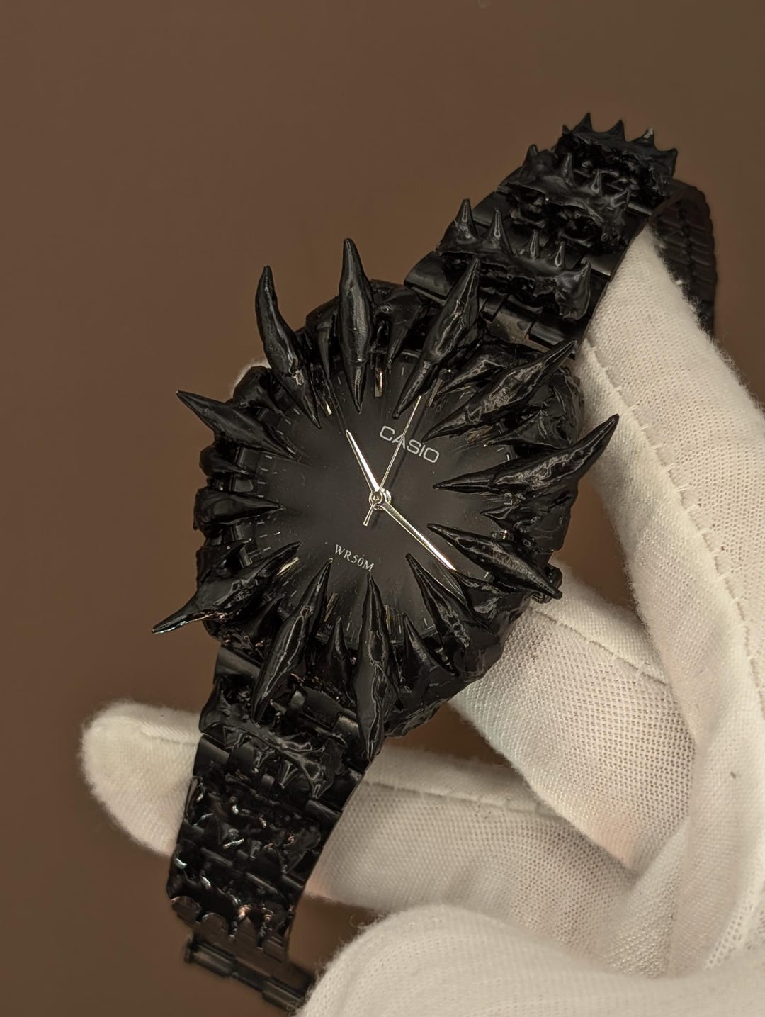 Custom Black Spike Watch – Handmade Gothic Style Wristwatch, Dark