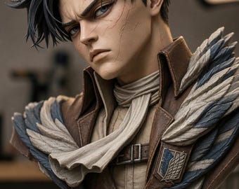 Levi Ackerman Bust 3D Print – Marble White Statue – Attack on Titan Sculpture – Anime Collectible – Minimalist Decor