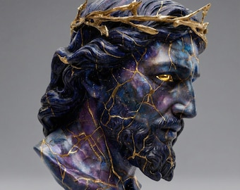 Lux ex Tenebris Bust Christ Kintsugi Gold | Jesus Sculpture Cosmic Art | Signed Limited Edition Statue | Luxury Spiritual Gift