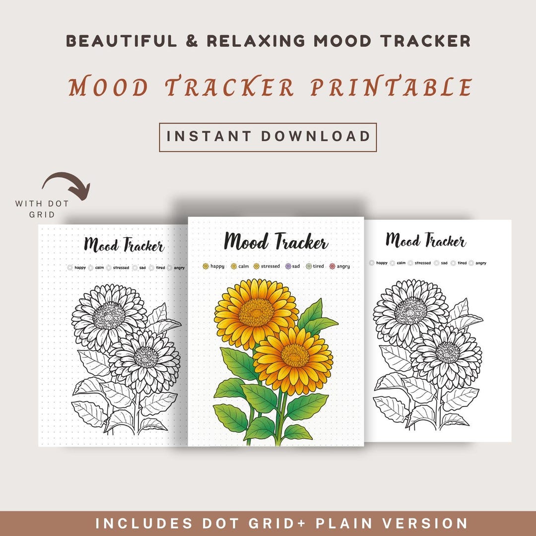 Flower Mood Tracker Printable | Self Care Page | Bullet Journal | A4 ...