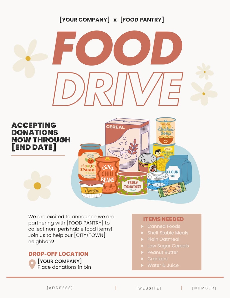 Food Collection Flyer Editable Food Drive Flyer Template | Canva Donation Collection | School ...