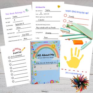Tagebuch „Alles über mich“ für Kinder, lustiges Erinnerungsbuch zum Ausfüllen (PDF-Download) Alter 3-7