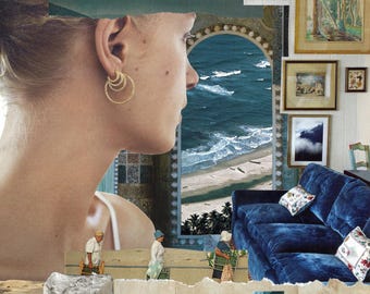 Vintage Magazine Collage Art Print – Coastal Archway Scene