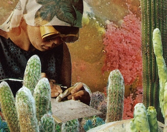 Surreal Cactus Figure Collage - Vintage Magazine Collage