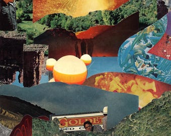Abstract Collage Art Print – Handmade Vintage Magazine Collage, Layered Landscapes
