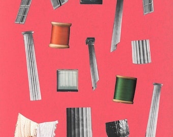 Impression d'art abstrait collage architectural - Magazine d'art analogique fait main