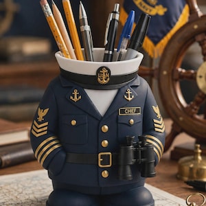 Pennenhouder voor marinechef (STL-bestand) | Bureau-organizer voor militairen (digitale download)