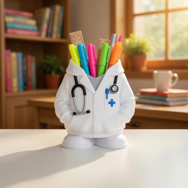 Doctor Coat Pen Holder STL File | 3D Print Desk Organizer (Digital Download)